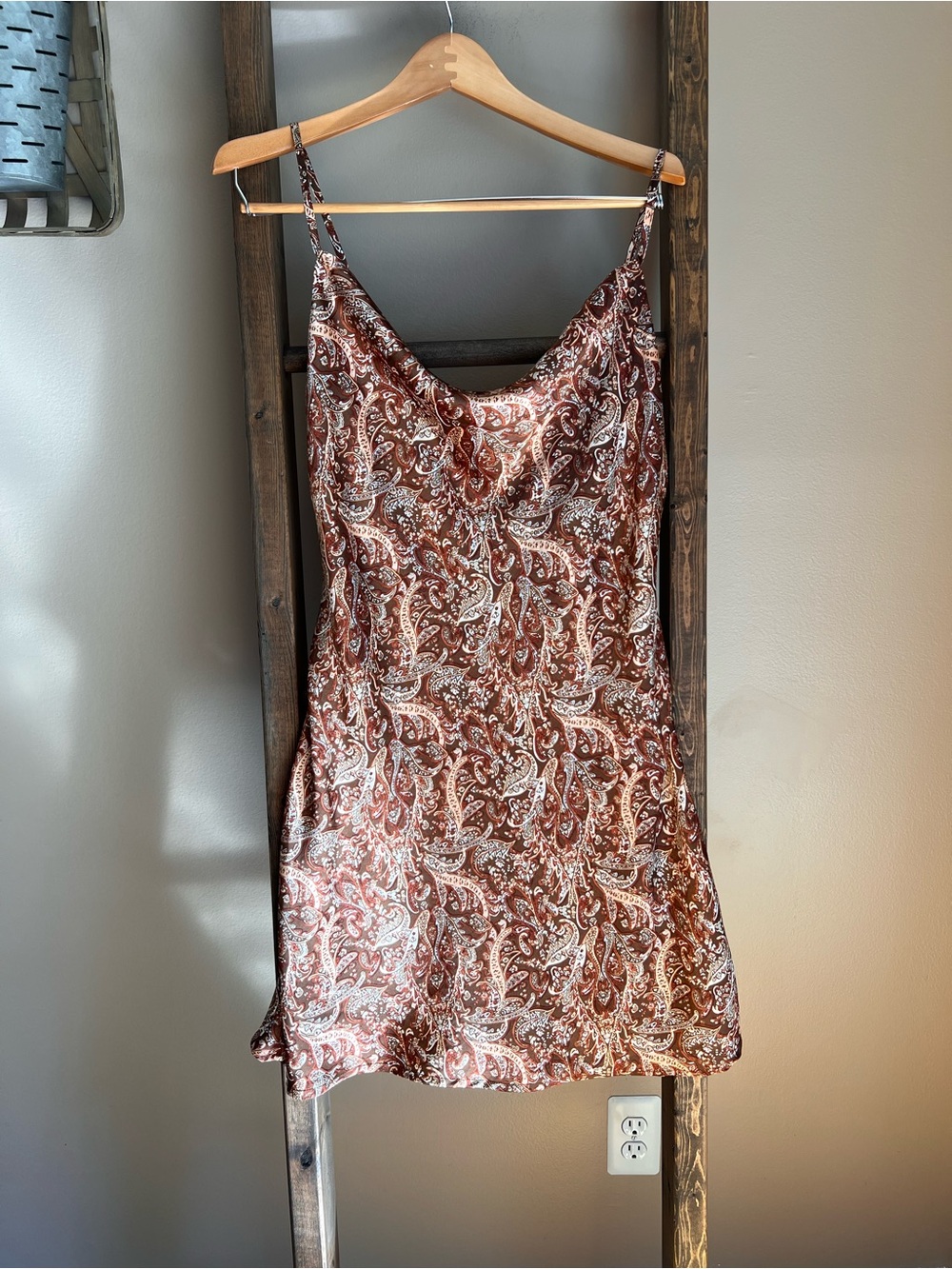 Brown Paisley Slip Dress